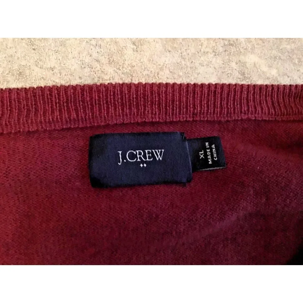 Classic Men's J. Crew XL Merino Wool Sweater V Neck‎ RED